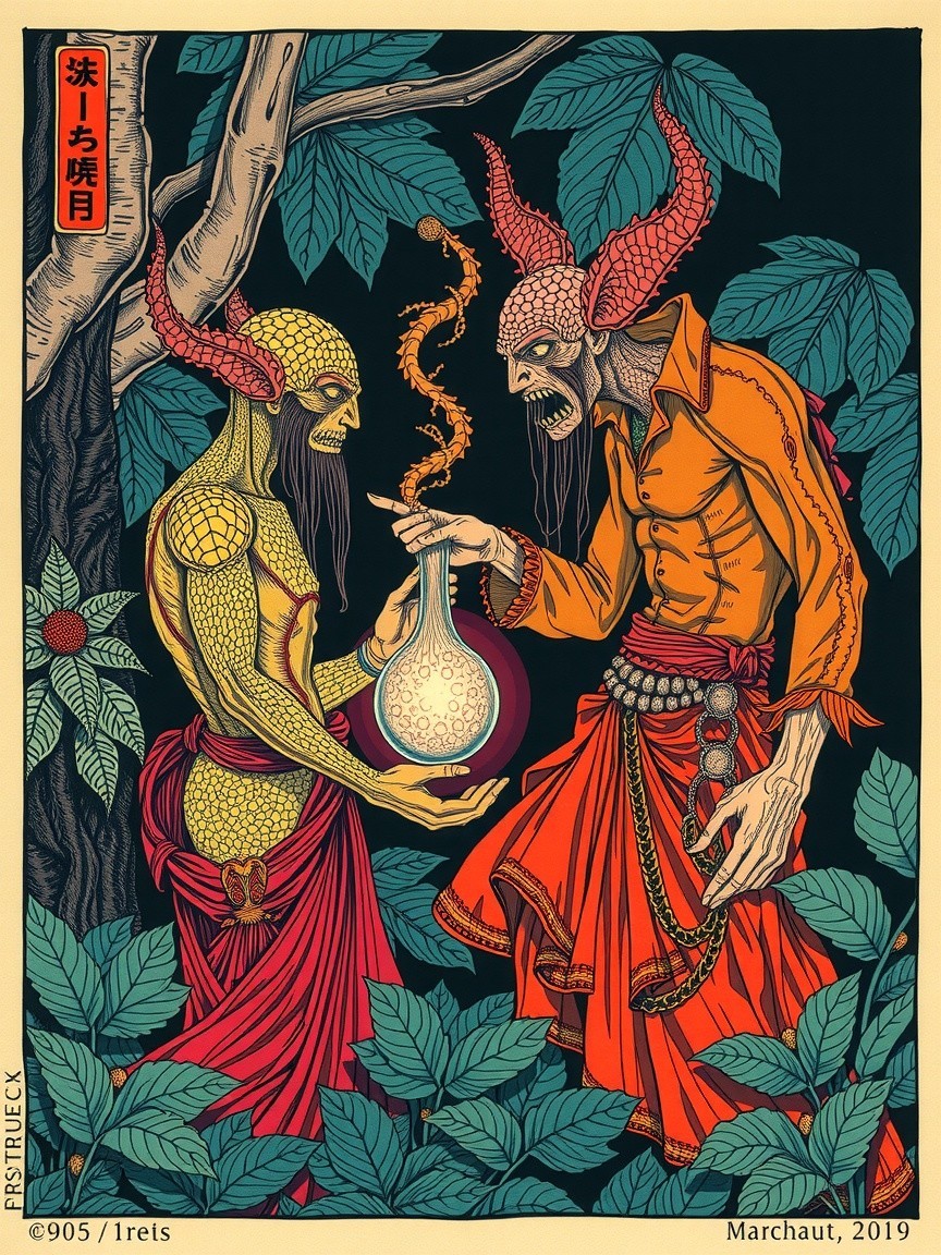 Fantastical Beings in Enchanted Greenery Exchange Potion