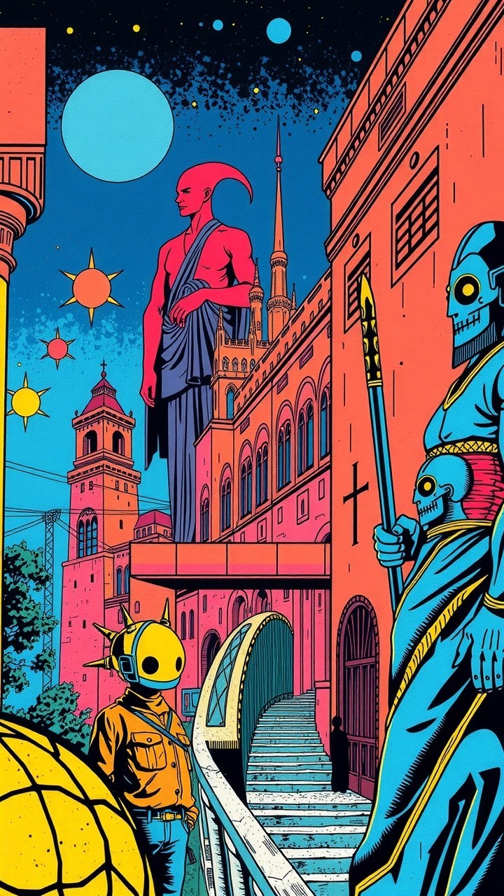Surreal Futuristic City with Ancient and Modern Elements