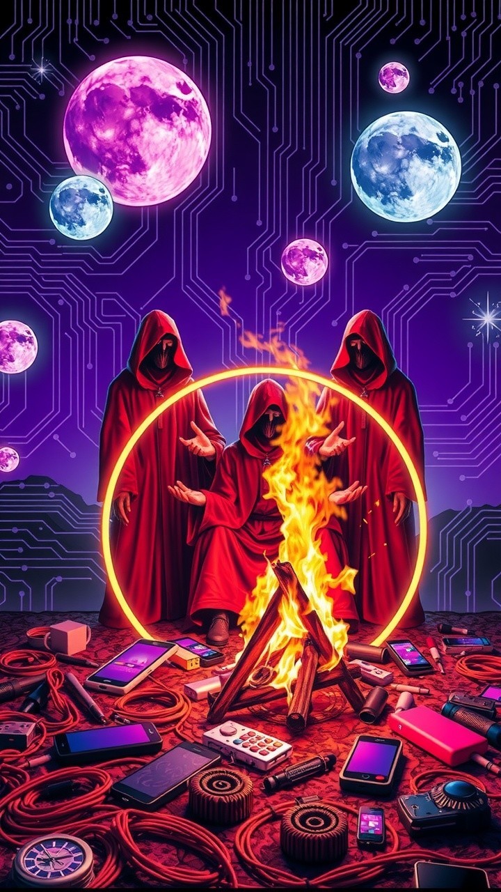 Surreal Digital Landscape with Figures and Technology