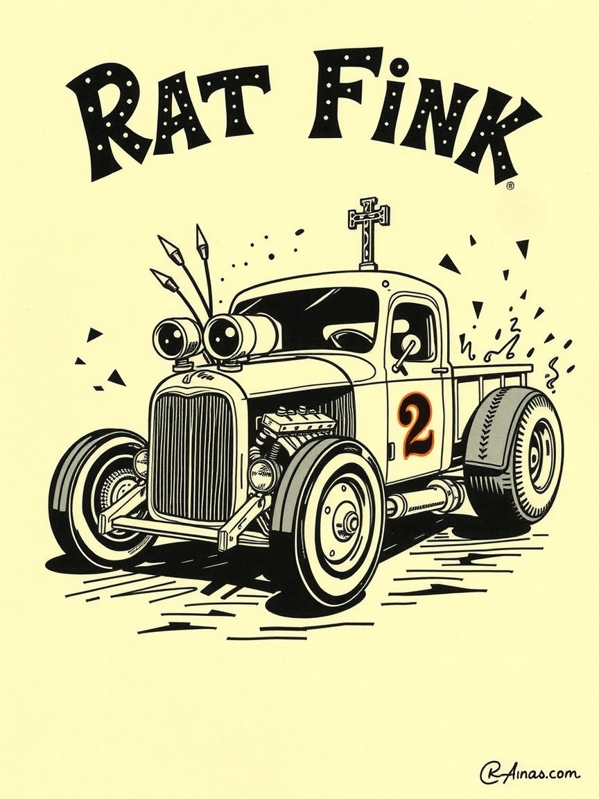 Cartoonish Hot Rod with Exaggerated Features and Design