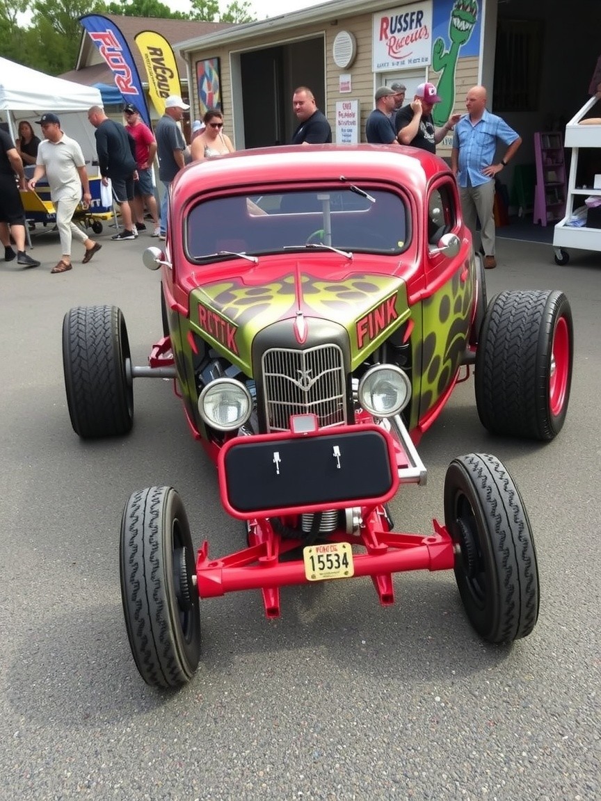 Vintage Hot Rod Car with Camouflage Paint Job