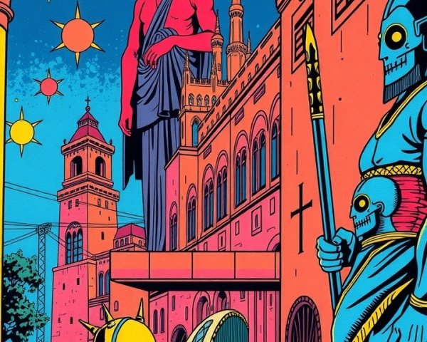 Surreal Futuristic City with Ancient and Modern Elements