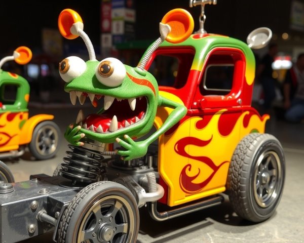 Colorful Toy Truck with Vibrant Flames and Character