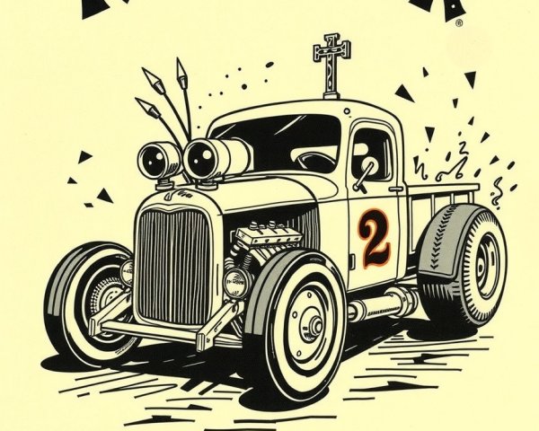 Cartoonish Hot Rod with Exaggerated Features and Design