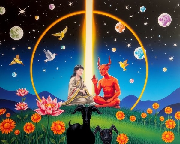 Surreal Scene of Two Realms with Cosmic Backdrop