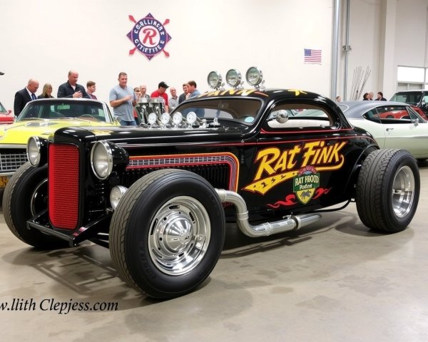 Custom Hot Rod with Glossy Black Body and Graphics