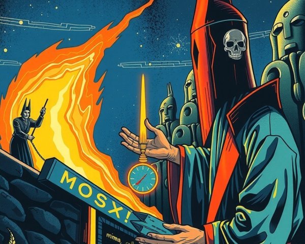 Mysterious Figure in Cloak by Blazing Fire and Console