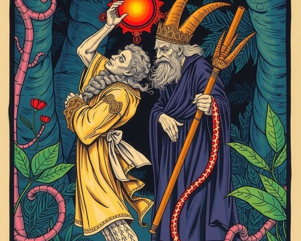 Whimsical Jungle Scene with Figures and Lush Flora