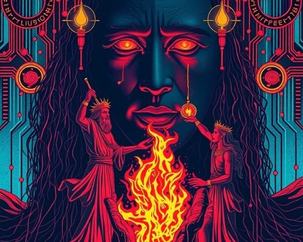 Digital Art of Ethereal Figure with Circuit Patterns