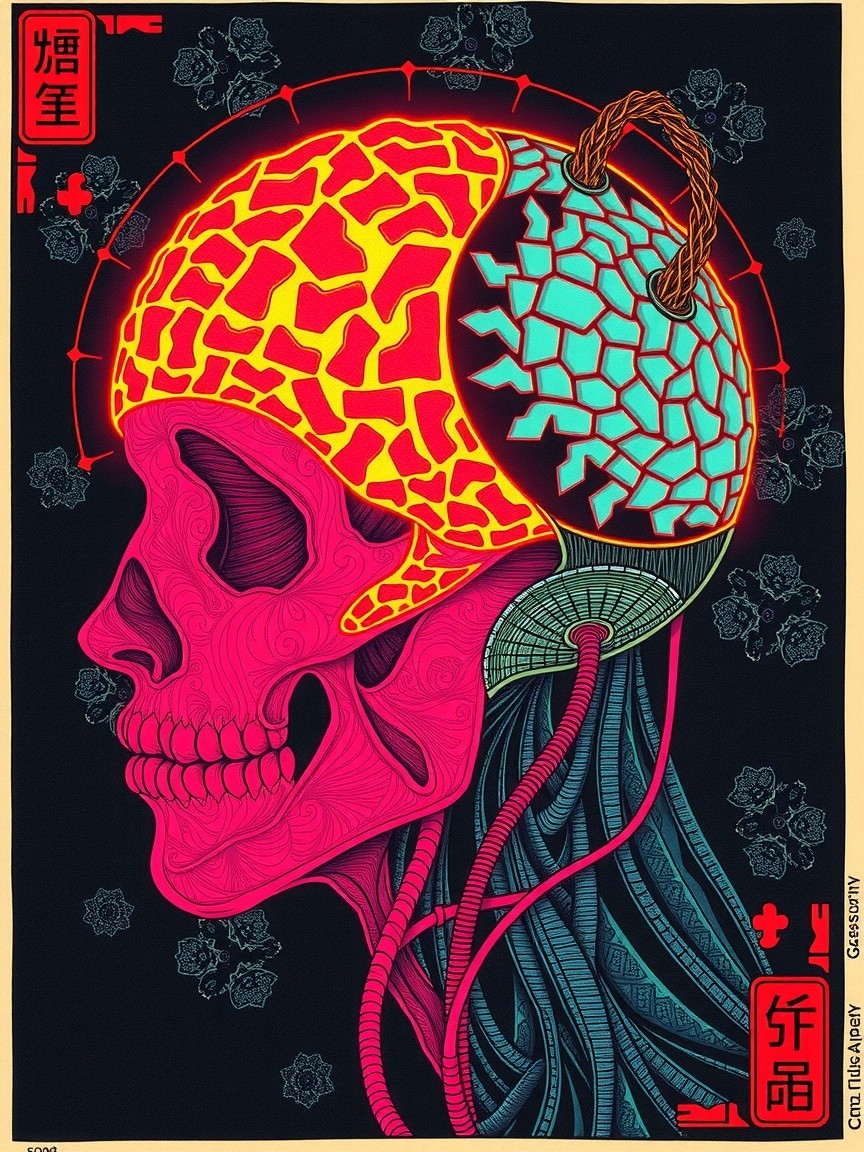 Stylized Skull with Intricate Patterns and Textures