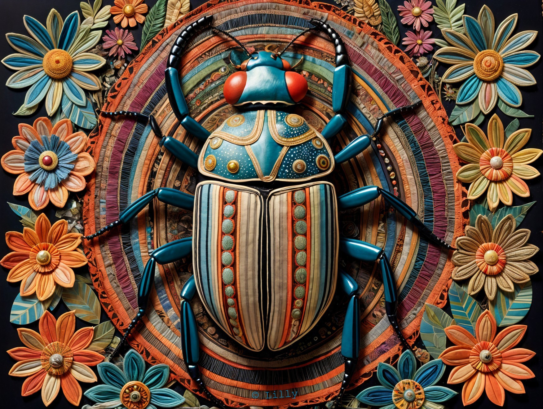 Vibrant Beetle Artwork with Floral Patterns