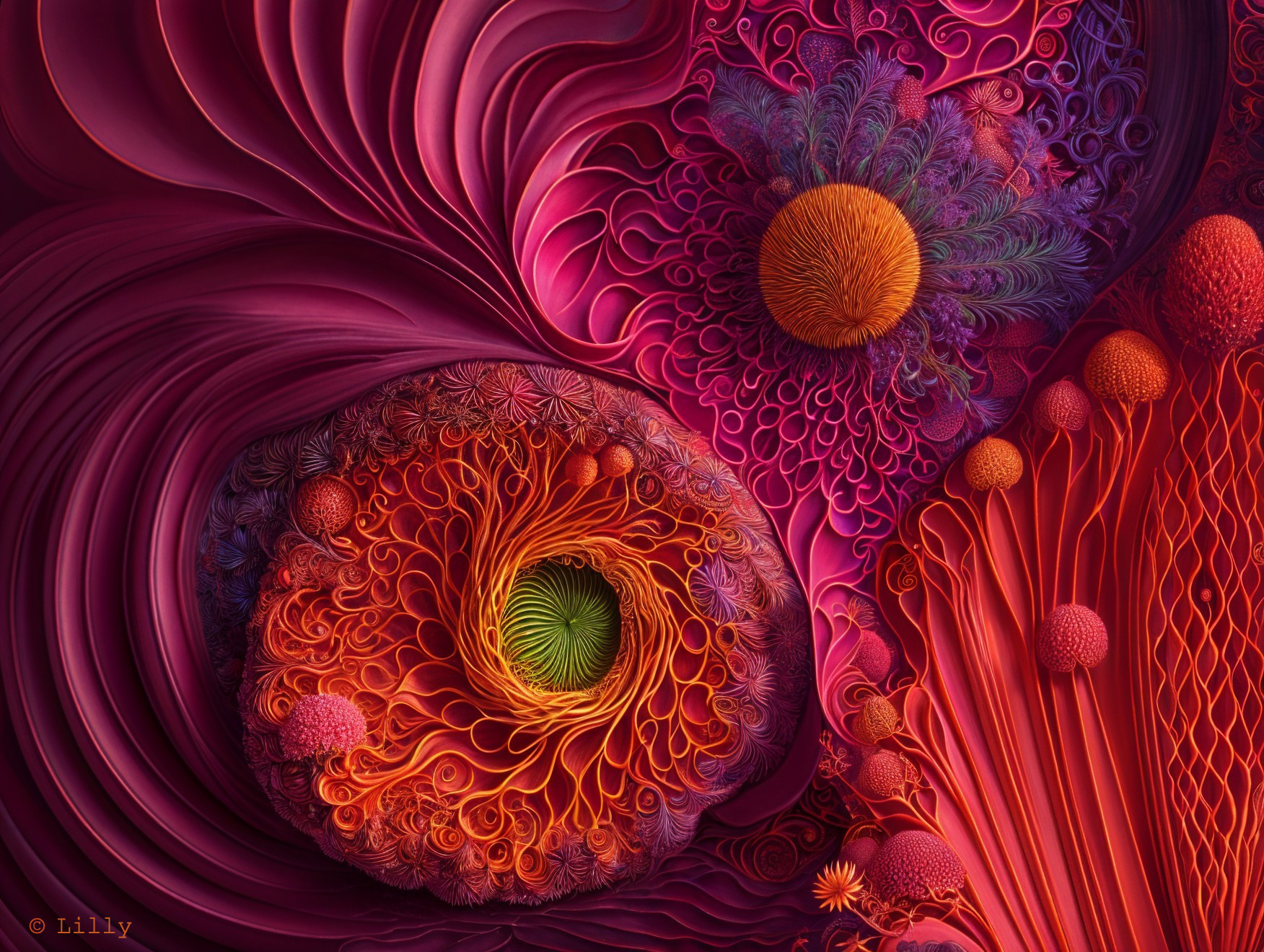 Vibrant Abstract Composition with Swirling Patterns