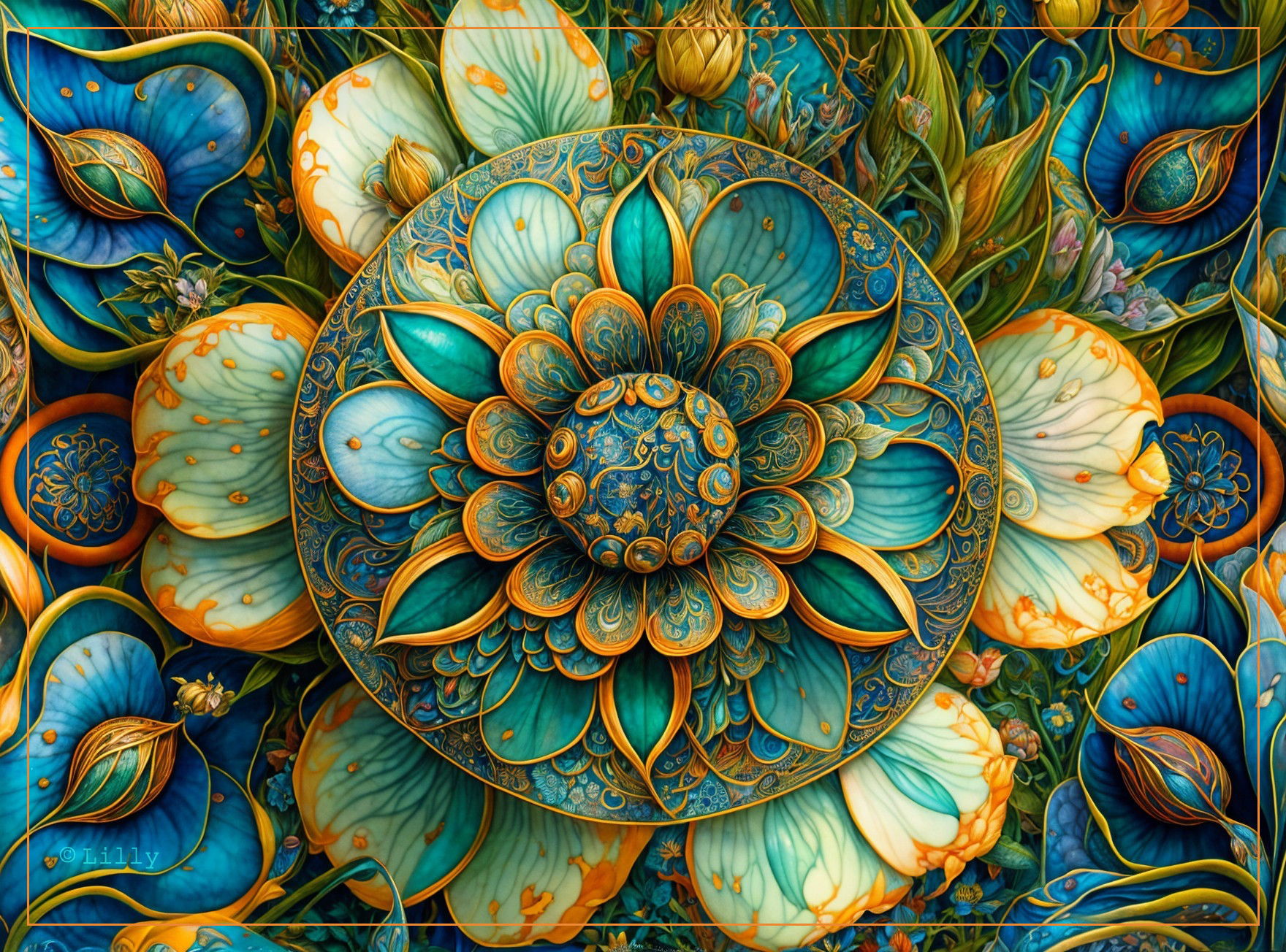 Intricate Mandala Design in Blues and Greens