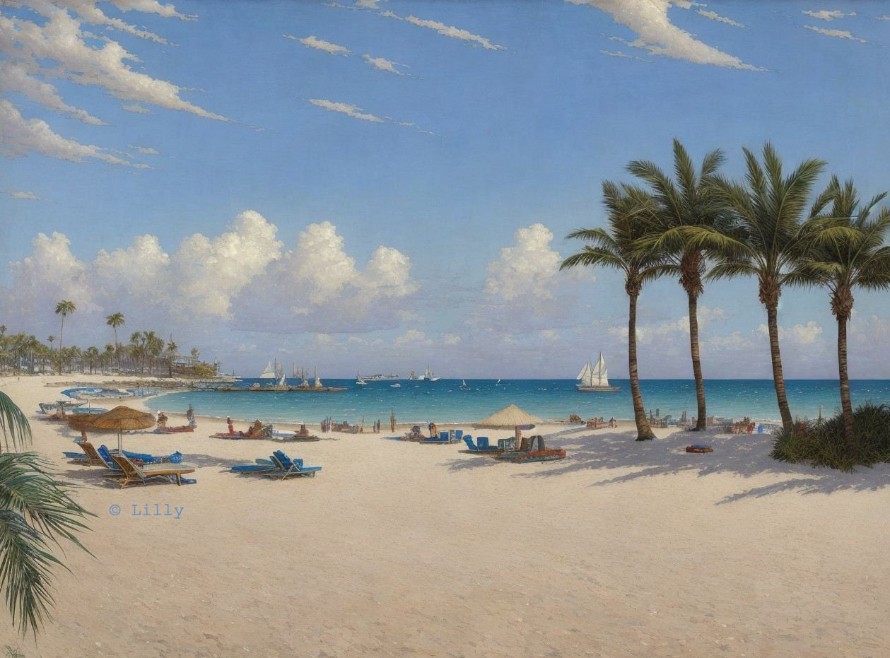 Sunlit Beach with Golden Sands and Gentle Waves