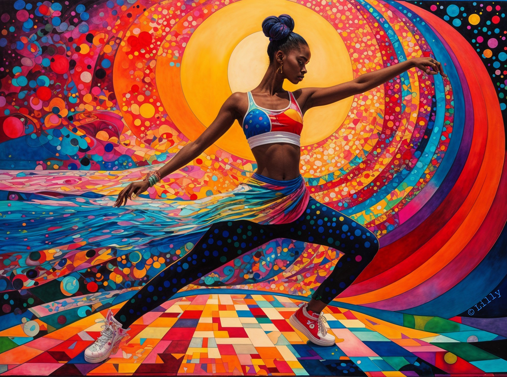 Colorful Artwork of Dancer in Dynamic Movement