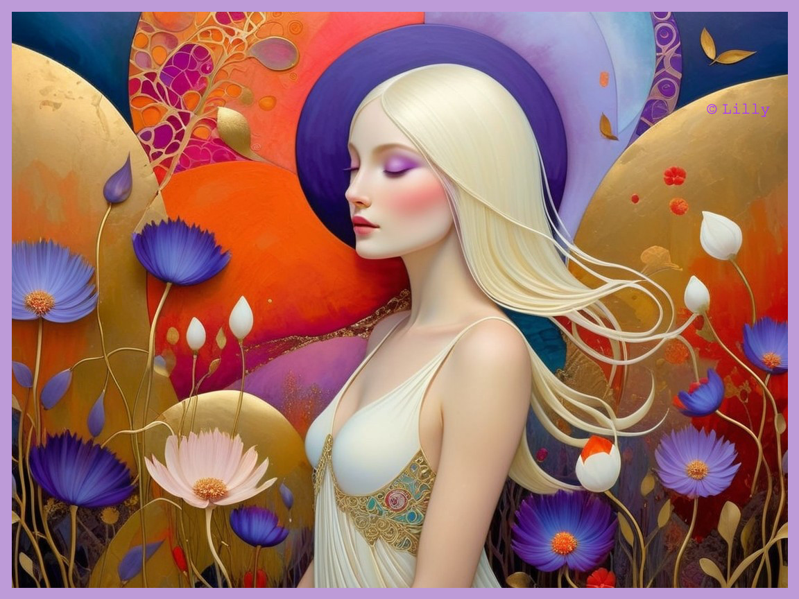 Ethereal Woman Surrounded by Floral Abstract Art
