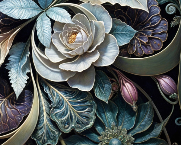 Detailed Botanical Arrangement with Soft Color Palette