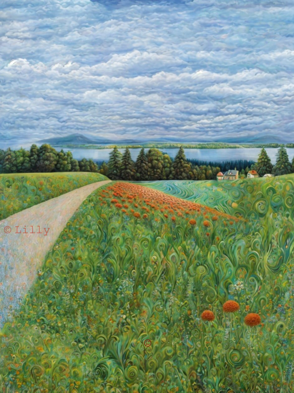 Vibrant Landscape with Green Hills and Serene Lake