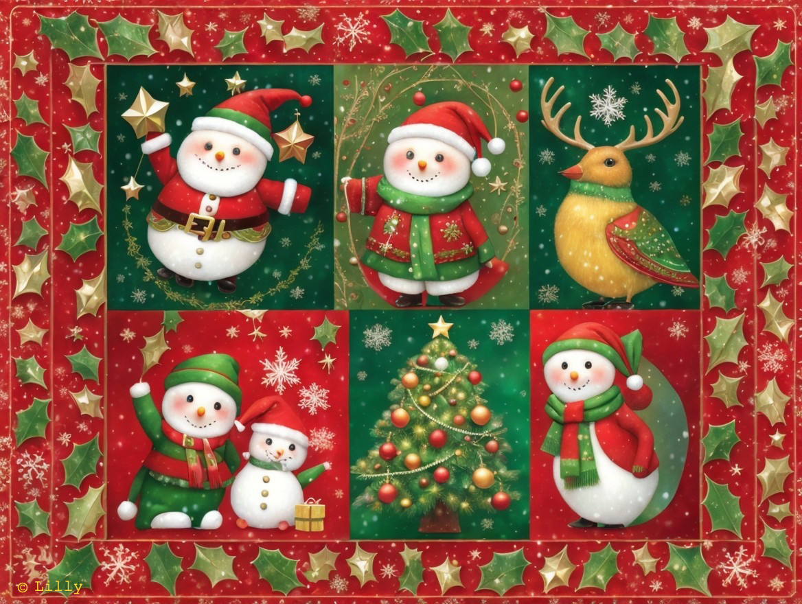 Festive Holiday Collage with Cheerful Characters