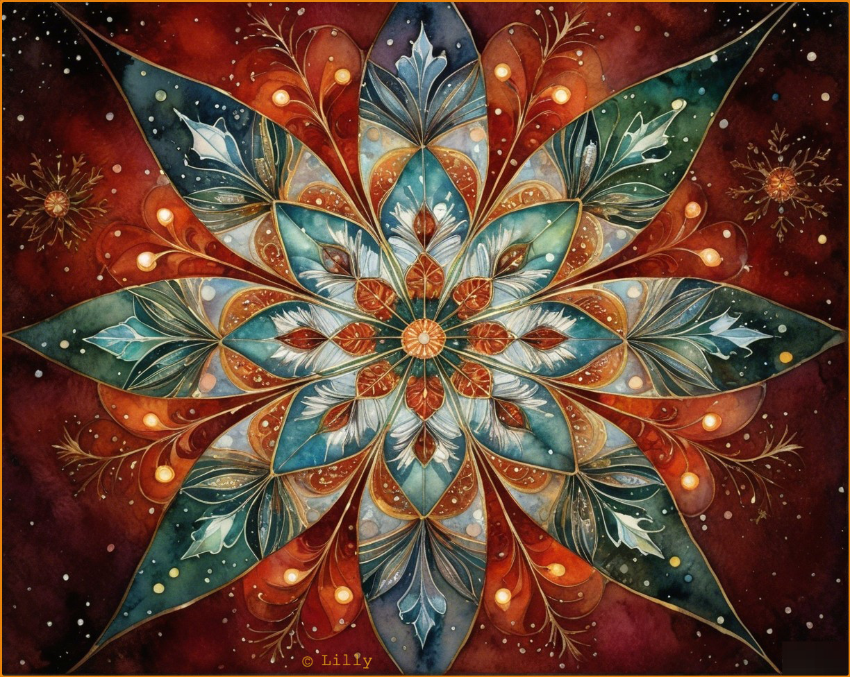 Watercolor Mandala with Floral Design in Jewel Tones