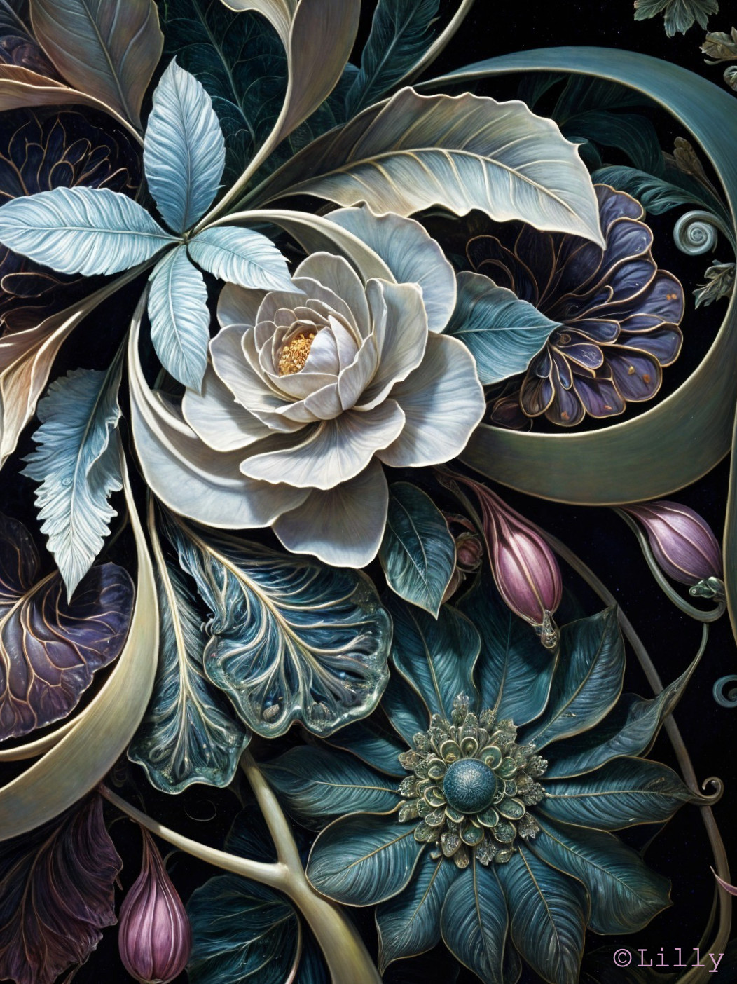 Detailed Botanical Arrangement with Soft Color Palette