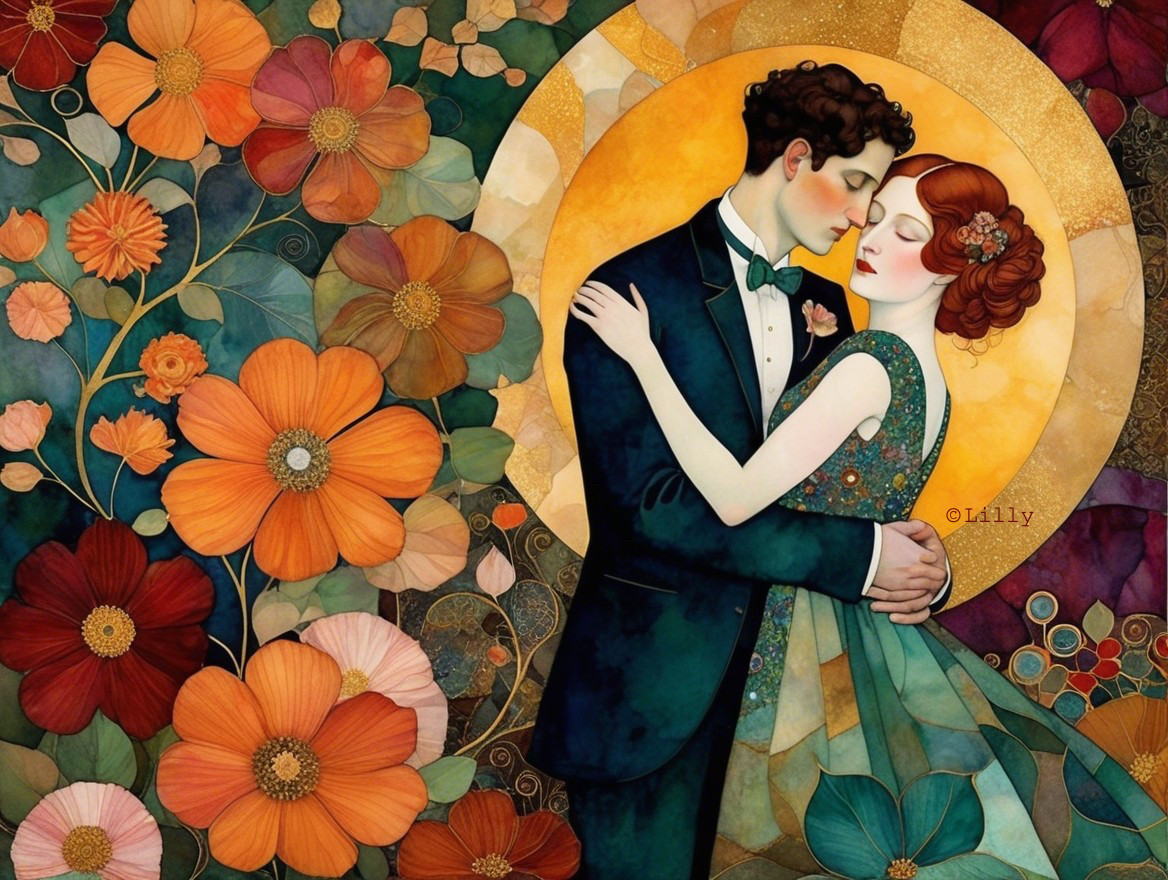 Romantic Couple Embraced Among Vibrant Flowers
