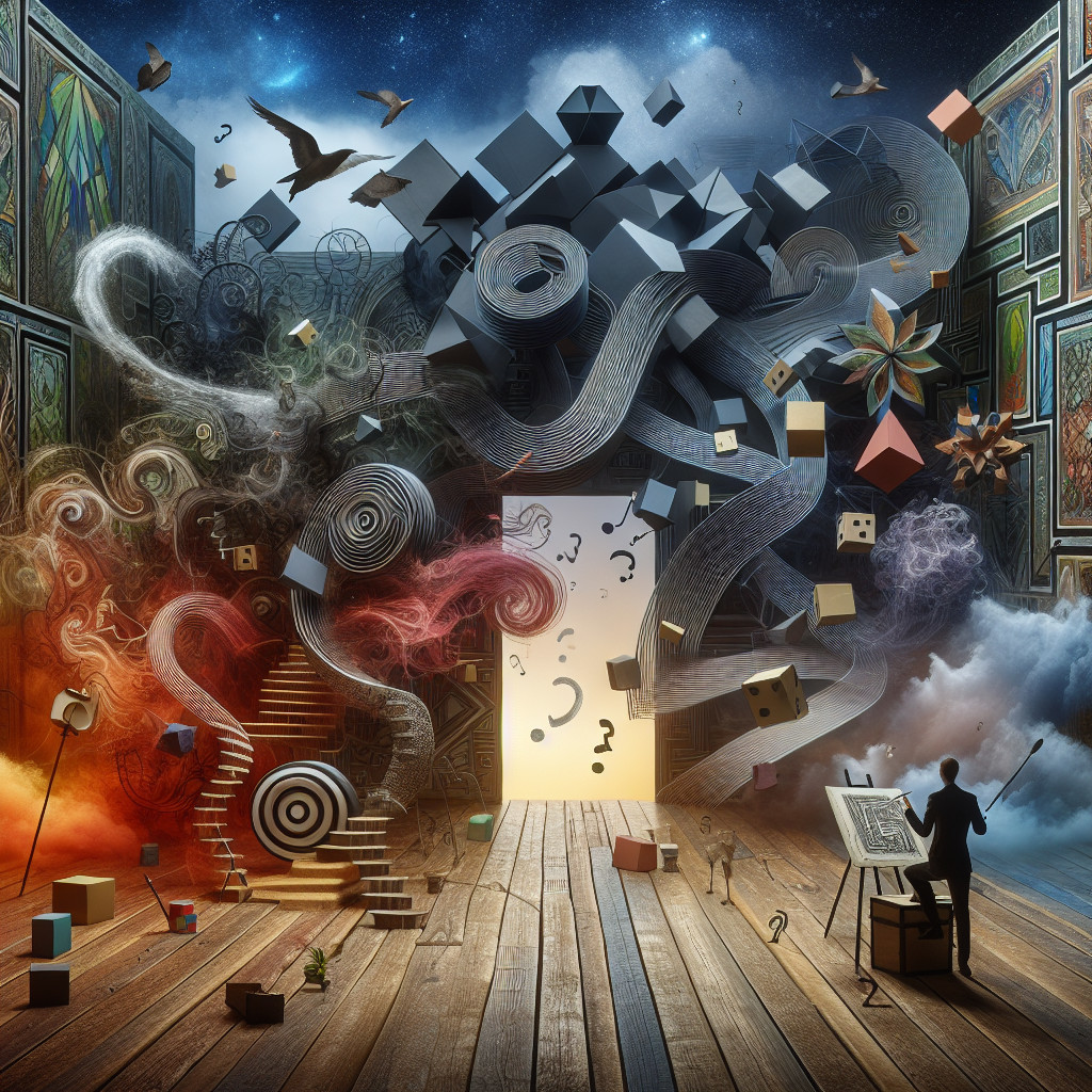Surreal Scene of Chaos and Creativity with Abstract Elements