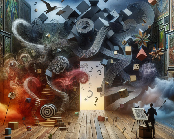 Surreal Scene of Chaos and Creativity with Abstract Elements