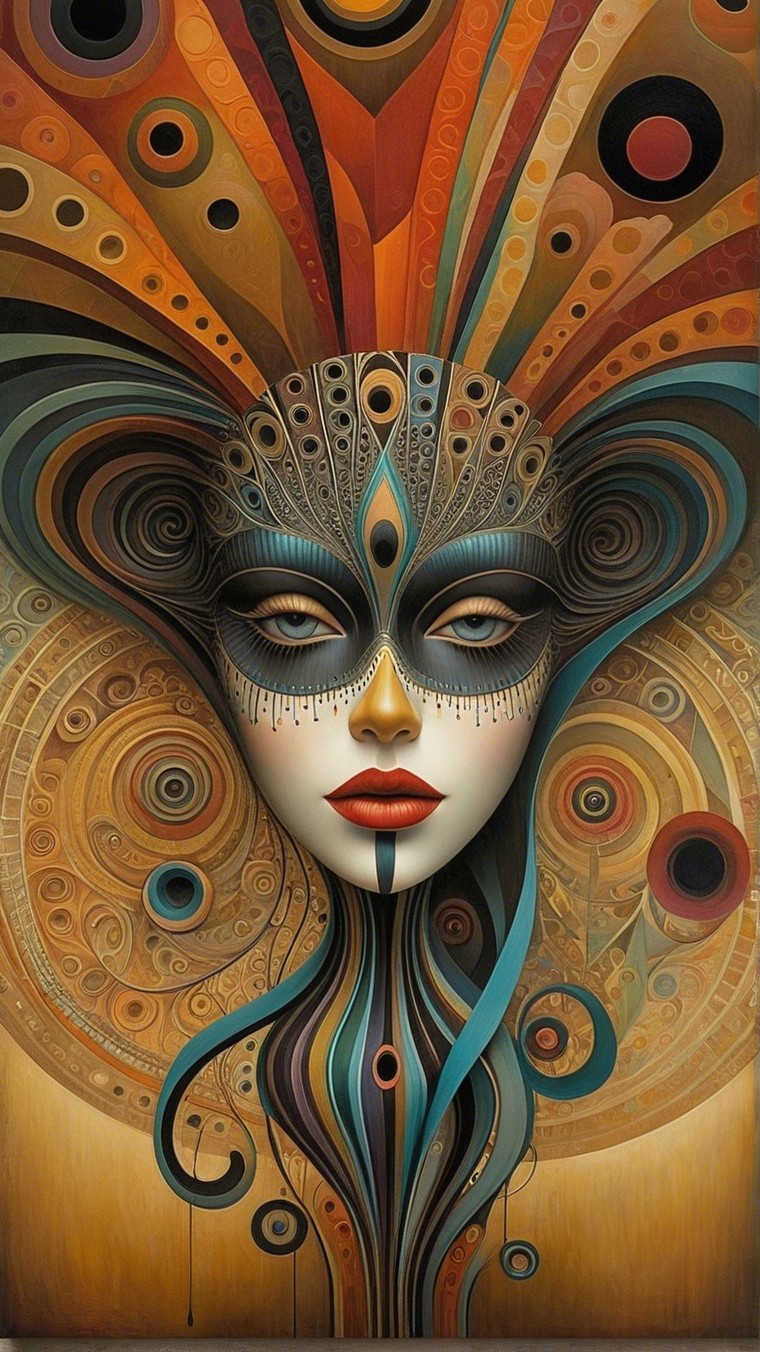 Abstract Portrait of a Woman with Intricate Mask