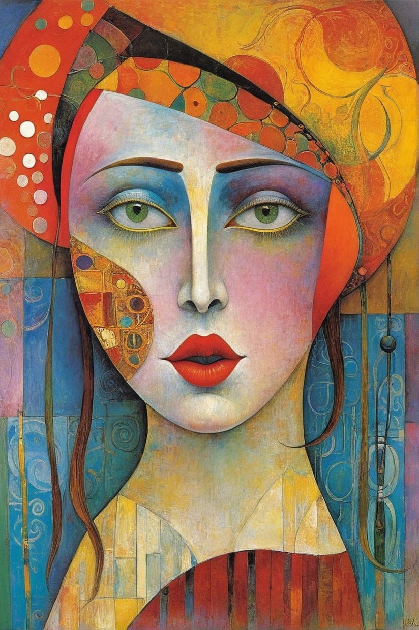 Portrait of a woman with vibrant colors and abstract patterns