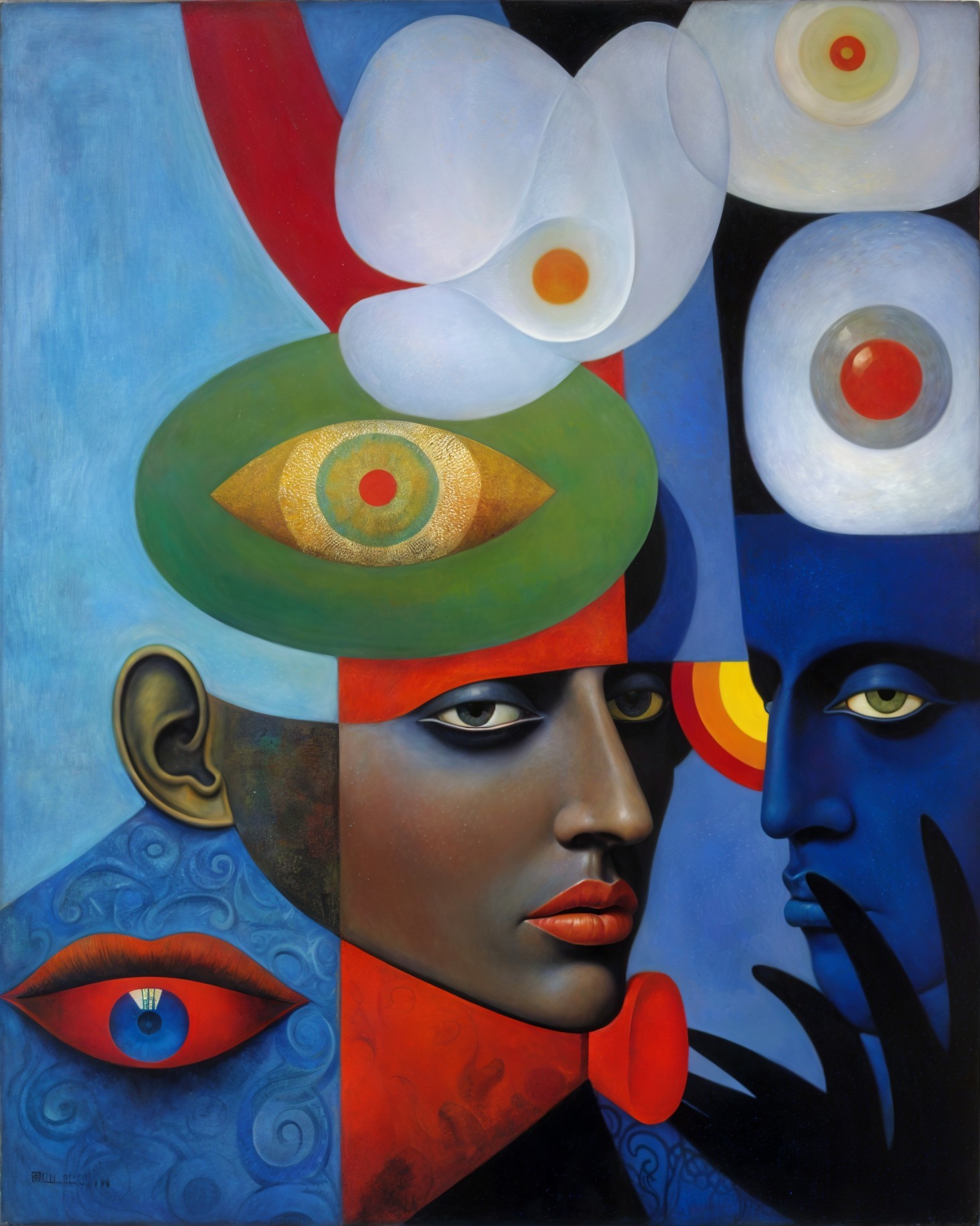 Abstract Composition of Two Stylized Faces