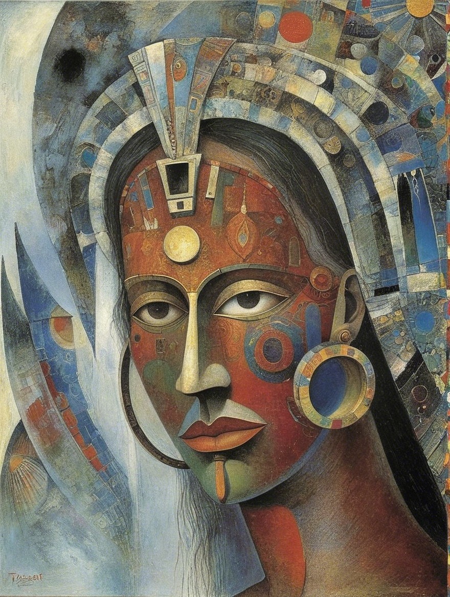 Portrait of a Woman with Intricate Patterns and Colors
