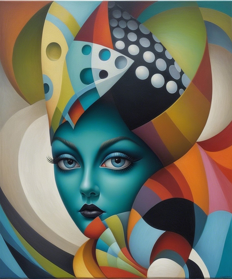 Vibrant Portrait of a Woman with Turquoise Skin