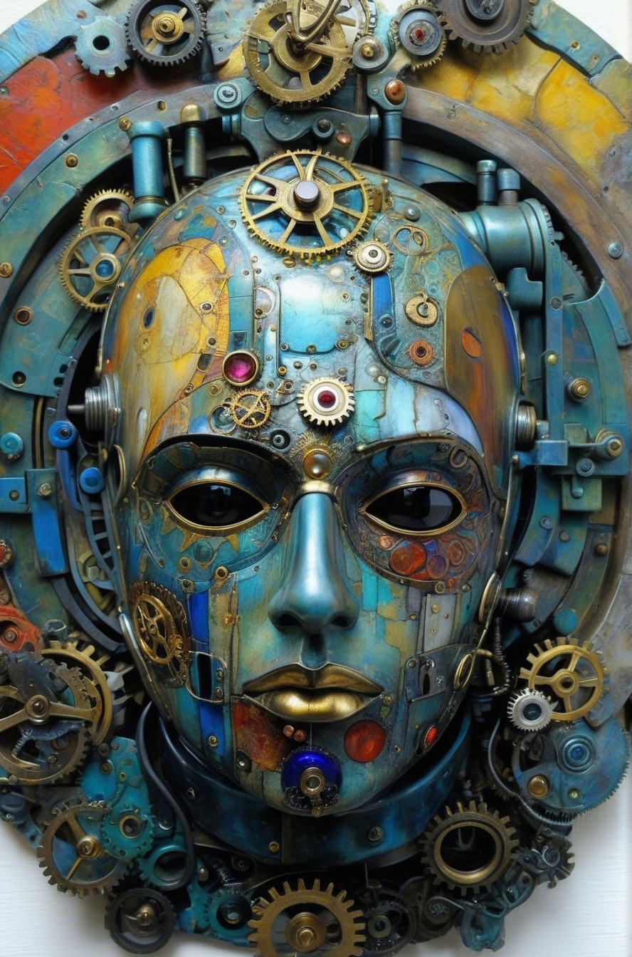 Steampunk-Inspired Mask with Vibrant Colors and Gears