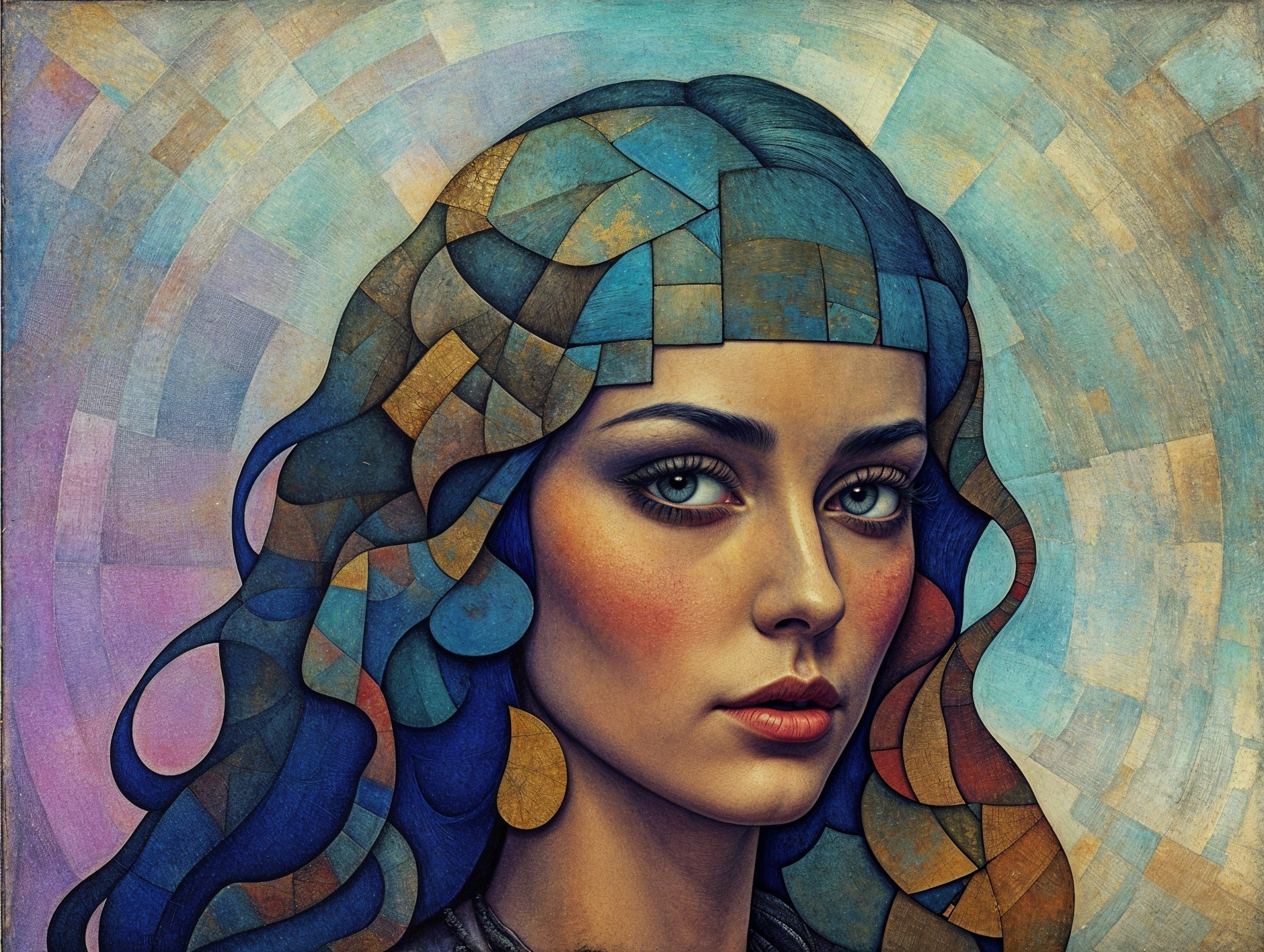 Stylized portrait of a woman with abstract hair