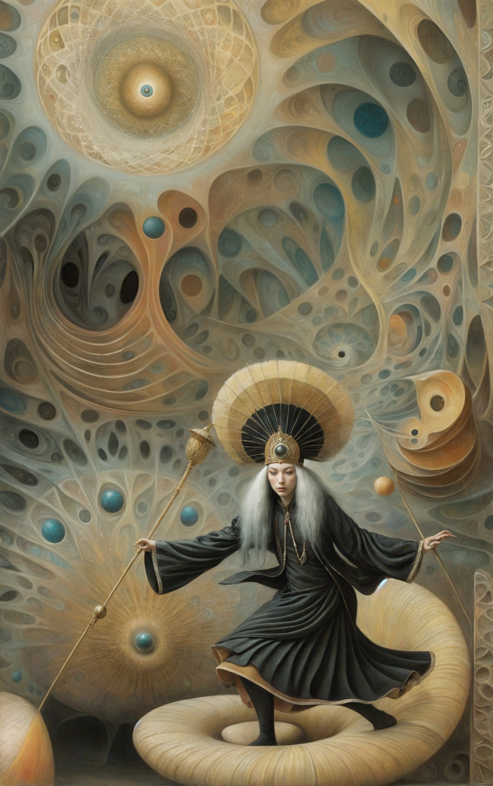 Fantastical Figure in Dark Robes with Mystical Aura