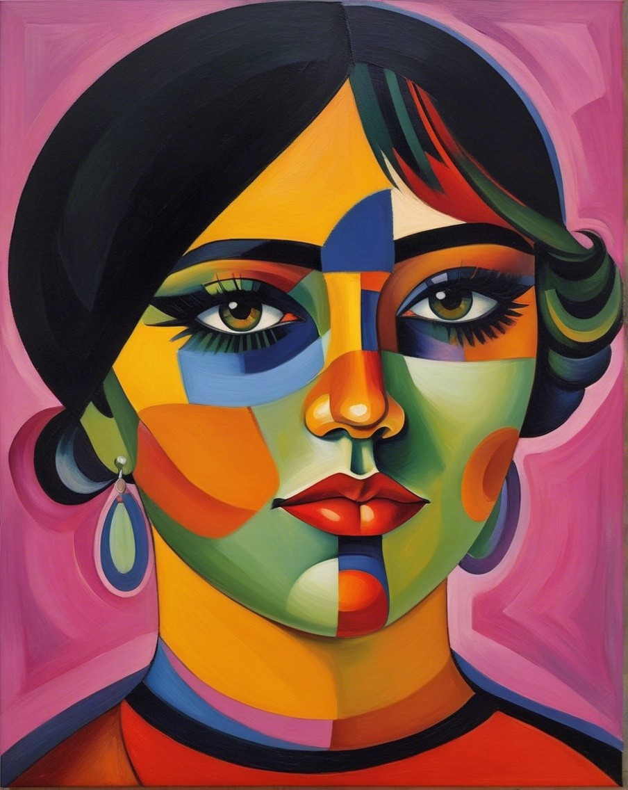 Vibrant Abstract Portrait of a Woman with Geometric Shapes