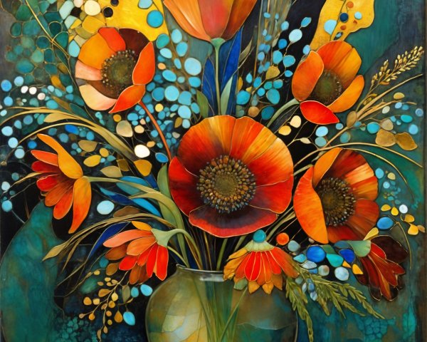 Vibrant bouquet of orange poppies in textured vase