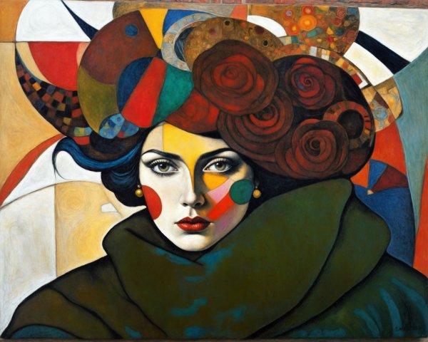 Bold Woman with Colorful Hair and Geometric Background