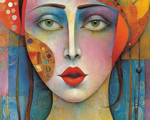 Portrait of a woman with vibrant colors and abstract patterns