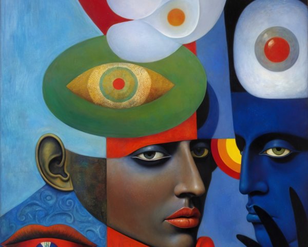 Abstract Composition of Two Stylized Faces