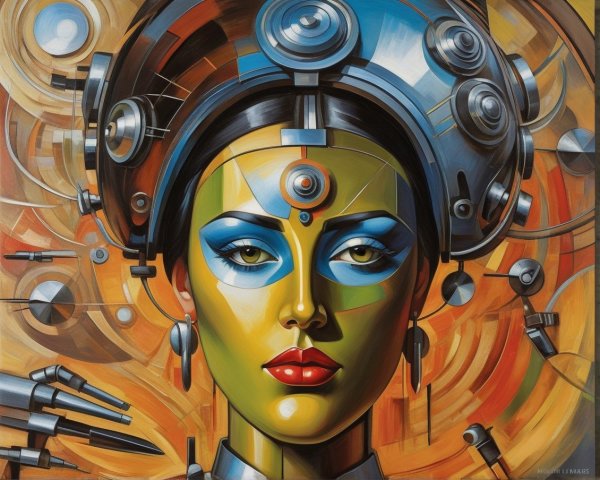 Abstract Portrait of a Woman with Futuristic Elements