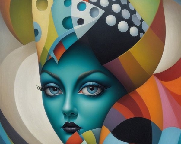 Vibrant Portrait of a Woman with Turquoise Skin
