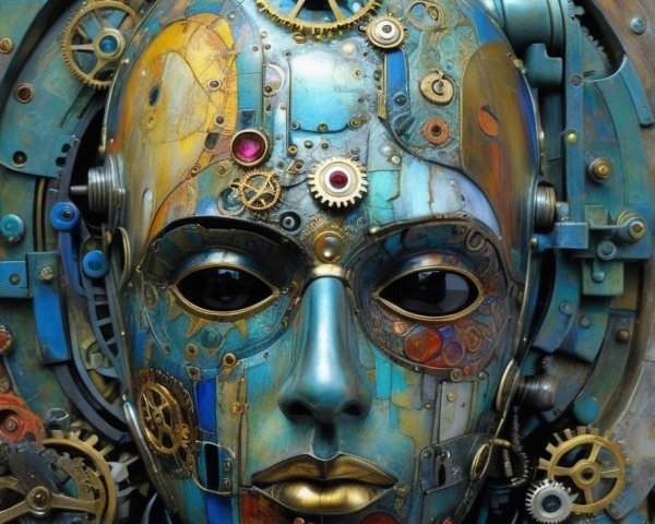 Steampunk-Inspired Mask with Vibrant Colors and Gears