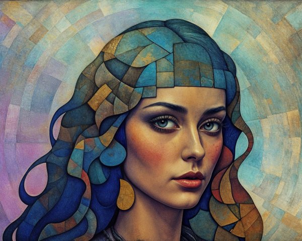 Stylized portrait of a woman with abstract hair