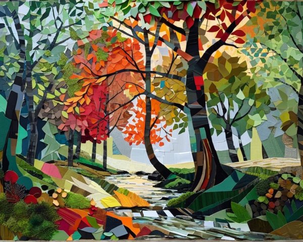 Vibrant Collage of Serene Autumn Forest Scene