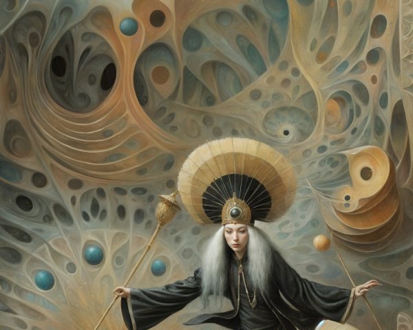 Fantastical Figure in Dark Robes with Mystical Aura