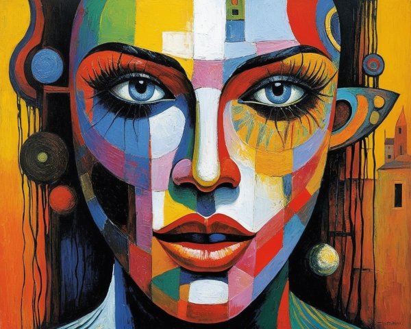 Bold Geometric Portrait of a Woman with Blue Eyes