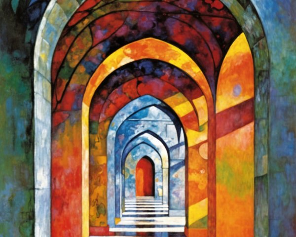 Colorful Artwork of Arched Pathways and Depth Effects