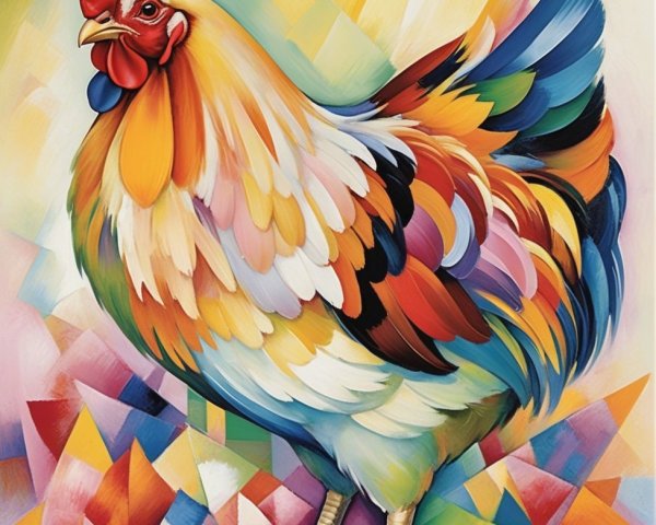 Colorful Rooster with Abstract Geometric Background